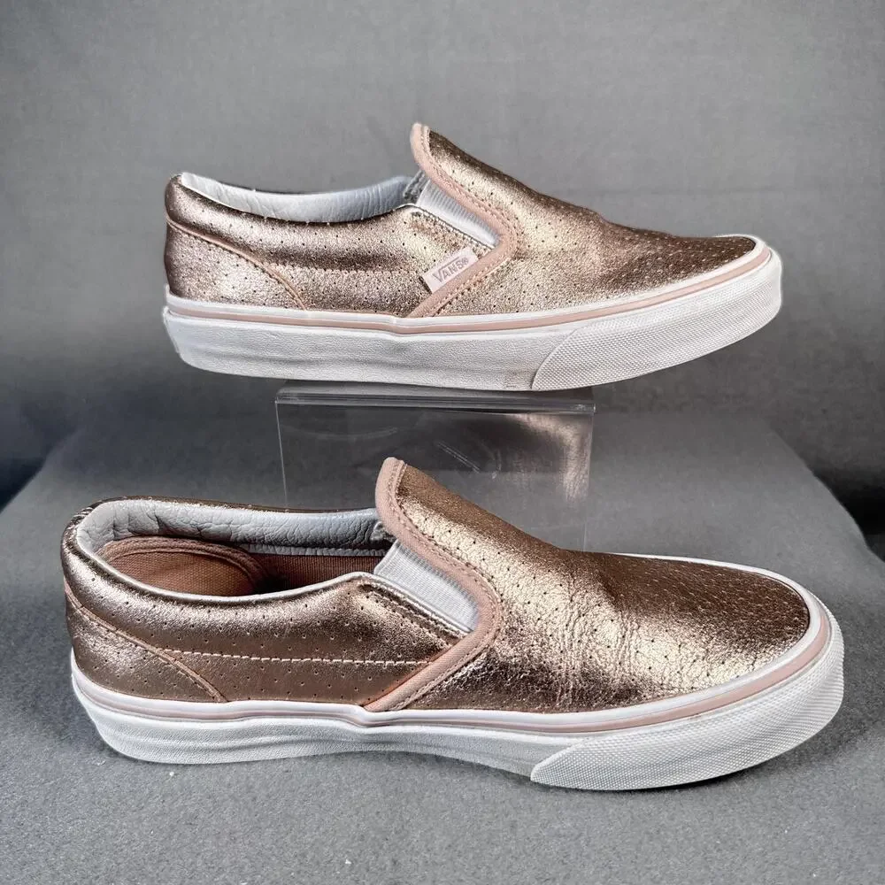 Vans Slip-On Shoes Womens Size 5.0 Metallic‎ Leather Low Top Skate EUR 36.5